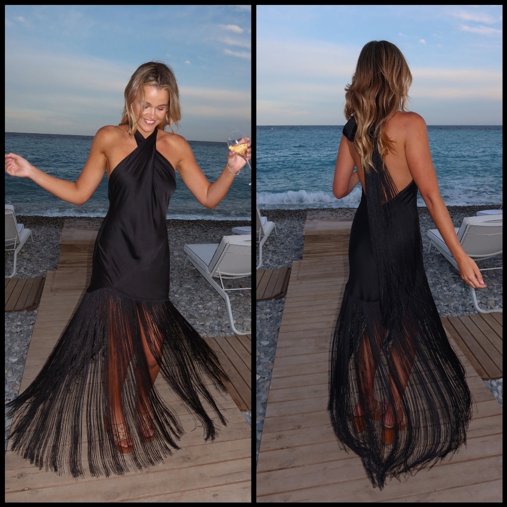 Show Me Your MuMu Black Fringe Maxi Dress